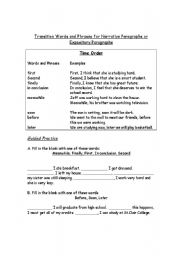 English worksheet: Transition Words - Time Order