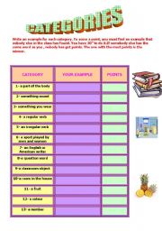 English worksheet: categories