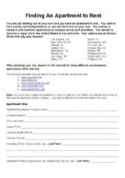 English Worksheet: Finding an Apartment to Rent