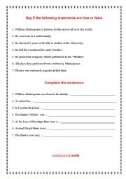 English Worksheet: william Shakespeare part 2