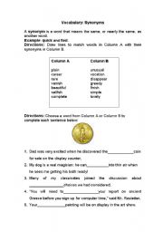 English worksheet: Vocabulary: Synonyms