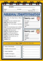 English Worksheet: PERSONAL INFORMATION (2 PAGES)
