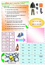 English Worksheet: What am I wearing today?: Three exercises to practise vocabulary on clothes