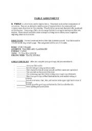 English worksheet: How to write a Fable