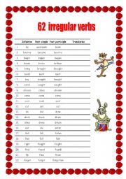 English Worksheet: 62 irregular verbs / 3 pages