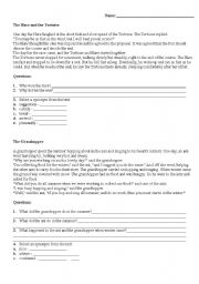 English worksheet: Aesops Fables - The Hare & the Tortoise and The Grasshopper