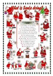 English Worksheet: WHAT IS SANTA DOING?