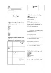English worksheet: A test for the sixth graders focusing on the regular and irregular simple past