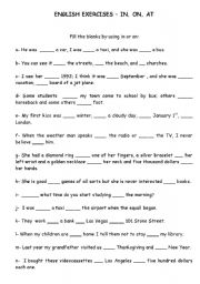 English Worksheet: In, On, At