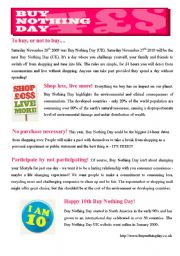 English Worksheet: BUY NOTHING DAY (3pages)