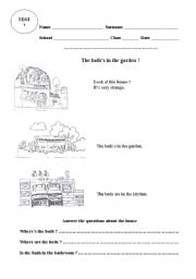 English worksheet: TEST - IN  ON  UNDER  -  WHATS THE TIME? - TELL THE TIME  -  WHAT TIME IS IT  -  ITS