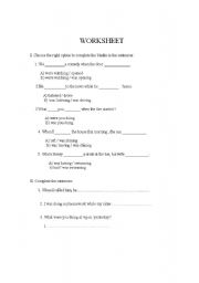 English worksheet: worksheet past simple vs.  past continuous grade 7