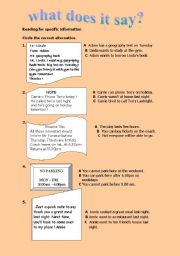 English worksheet: what does it say? elicit the meaning 