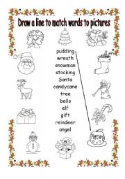 English Worksheet: christmas matching words to pictures