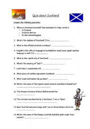 English Worksheet: Quiz about Scotland