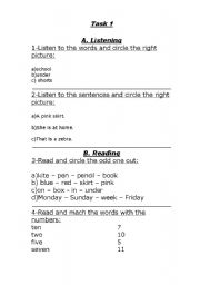 English Worksheet: test 1