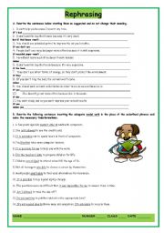 English Worksheet: Rephrasing