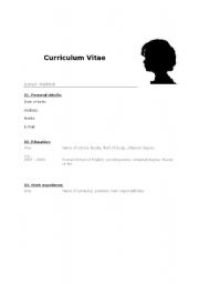 English Worksheet: CV in English (for students to fill in)
