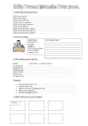 English Worksheet: Ability, personal information and town places revision