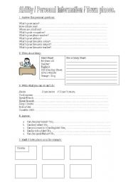 English worksheet: Ability, personal information and town places revision