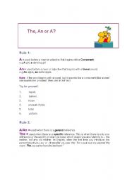 English Worksheet: Articles: the, a or an?
