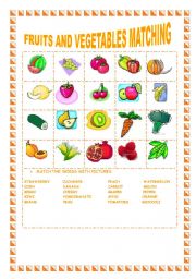 English Worksheet: FRUITS AND VEGETABLES MATCHING