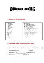 English Worksheet: Vocabulary 