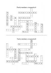 Family members crosswords - Communicative exercise (Pair work)