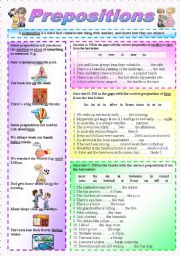 Prepositions of Time & Place - (( Explanations, examples & 30 sentences to complete )) - Elementary/Intermediate - (( B&W VERSION INCLUDED )) 