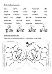 English Worksheet: Christmas words & card 2