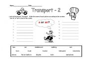 English worksheet: Transport  Activity Sheet - Activity 2/2