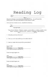 English Worksheet: Reading Log