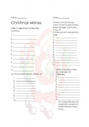 English worksheet: Christmas wishes parts of speech and writing