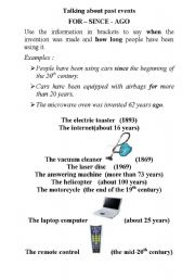 English worksheet: Talking about pas events- Inventions