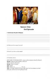 English worksheet: Gossip Girl episode 1 saison 1