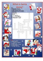 English Worksheet: WHAT IS SANTA DOING? Crossword