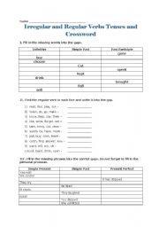 English Worksheet: Irregular and Regular Verbs Tenses and Crossword