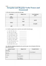 Irregular and Regular Verbs Tenses and Crossword