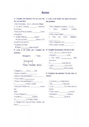 English worksheet: review for 7 form pupils