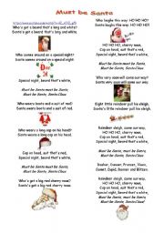 English Worksheet: Must be Santa: Lyrics and pictures to learn the songs