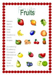 English Worksheet: Fruits