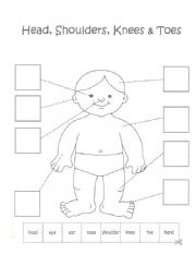 English Worksheet: Body parts coloring, cut and paste (work with a song)