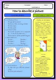 English Worksheet: How to describe a picture worksheet 1/2