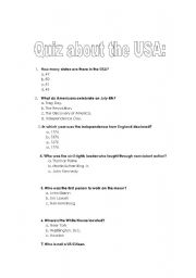 English worksheet: Quiz about USA