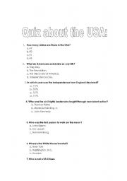 English Worksheet: Quiz about USA
