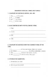 English Worksheet: Grammar exercises: verbs and plurals