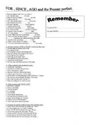 English Worksheet: for / since / ago