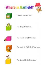 English Worksheet: Where is Garfield? Prepositions of Garfield