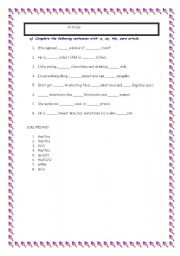 English worksheet: articles