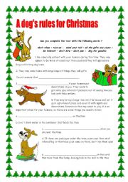 English Worksheet: A dogs rules for Christmas / 2 pages